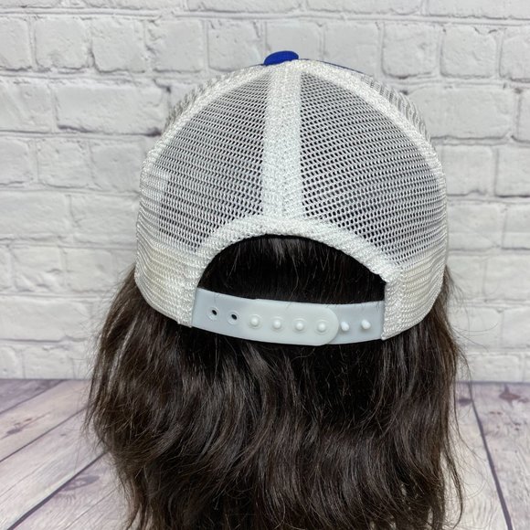 Vintage Trucker Hat Mesh 80s Cap Blue White Mitchell Pacific One Size 1980s - Picture 3 of 8